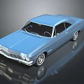 Classic Blue Two Door Sedan With Chrome Details And Smooth Body Design On Reflective Surface