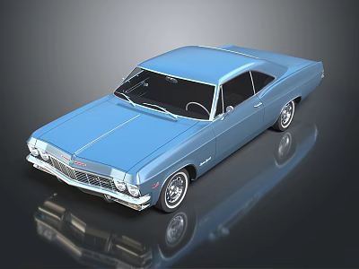 Classic Blue Two Door Sedan With Chrome Details And Smooth Body Design On Reflective Surface 3d model