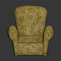 Yellow Floral Pattern Upholstered Armchair With Classic Design For Living Room Furniture