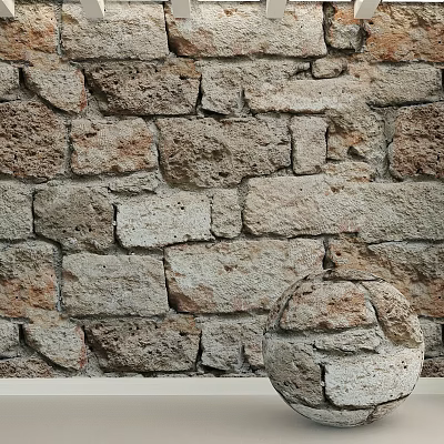 Decorative Natural Stone Wall And Sphere Component With Rough Textured Surface 3d model