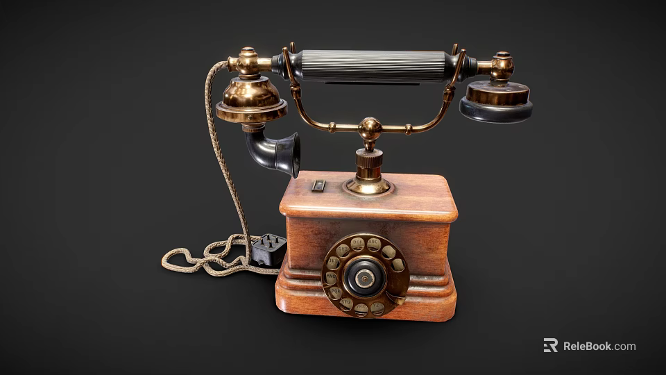 Classic Vintage Telephone With Rotary Dial Wooden Base And Metal Handset For Digital Collectors 3d model 