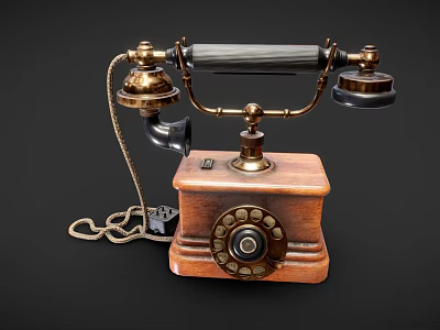 Classic Vintage Telephone With Rotary Dial Wooden Base And Metal Handset For Digital Collectors 3d model