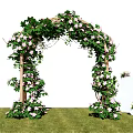 Wedding Archway Decorated With Green Vines Pink Flowers On Lush Grass And White Drapery