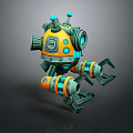 Yellow And Green Mechanical Robot With Multiple Arms And Eye Like Structures 3d model