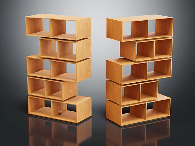 Modern Wooden Bookcase With Open Stacked Shelves And Layered Design 3d model