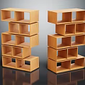 Modern Wooden Bookcase With Open Stacked Shelves And Layered Design