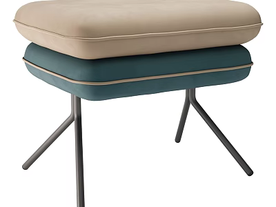 Modern Upholstered Ottoman Stool With Beige And Teal Cushions And Metal Legs 3d model