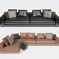 Modern Black And Brown Leather Sofa Set With Multiple Pillows And Gray Throw Blanket 3d model