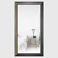 Full Length Mirror In Bedroom Interior With White Bed Wooden Stool And Dried Flowers