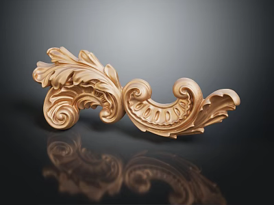 Intricate Golden Carved Decoration With Leaf And Scroll Patterns On Black Surface 3d model