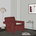 Red Velvet Armchair In Living Room With Floor Lamp Side Table And Wall Art