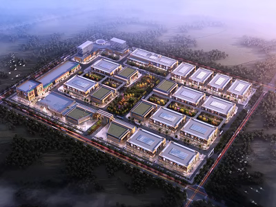 Well Planned Modern Commercial Street With Organized Building Layout Green Courtyards And Trees 3d model