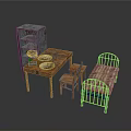 Wooden And Metal Furniture Set Including Table Chairs Cabinet And Bed