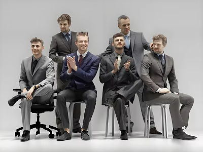 Group of Businessmen in Suits Clapping While Sitting and Standing Together 3d model