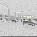 Spacious Automobile 4S Store Showroom With Multiple Cars Bright Lighting And White Tiled Floor