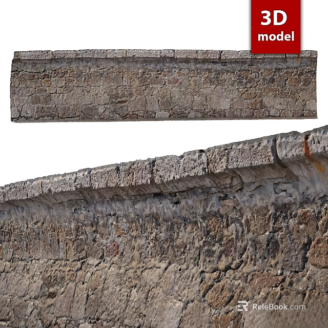 Stone Building Component With Rough Texture And Weathered Surface On Wall Top 3d model