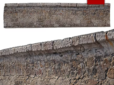 Stone Building Component With Rough Texture And Weathered Surface On Wall Top 3d model