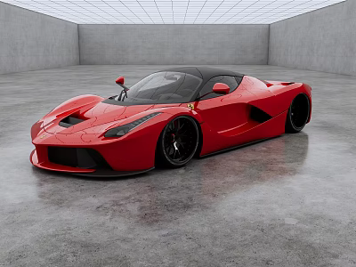 Red Sports Car With Streamlined Design And Black Wheels In Modern Indoor Gray Space 3d model