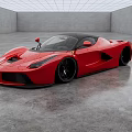 Red Sports Car With Streamlined Design And Black Wheels In Modern Indoor Gray Space