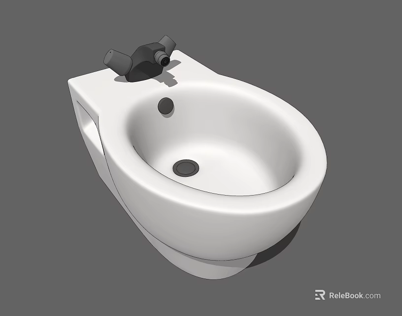 White Wall Mounted Toilet With Black Flushing Mechanism And Simple Design 3d model 