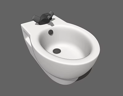 White Wall Mounted Toilet With Black Flushing Mechanism And Simple Design 3d model