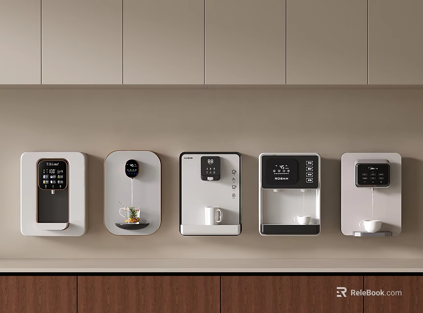 Wall Mounted Household Appliances With Various Functions Sleek Modern White Design And Light Cabinets 3d model 