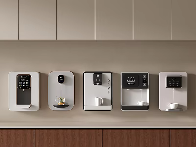 Wall Mounted Household Appliances With Various Functions Sleek Modern White Design And Light Cabinets 3d model