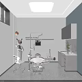 Modern Dental Clinic Interior With Dental Unit Chair Equipment White And Blue Walls