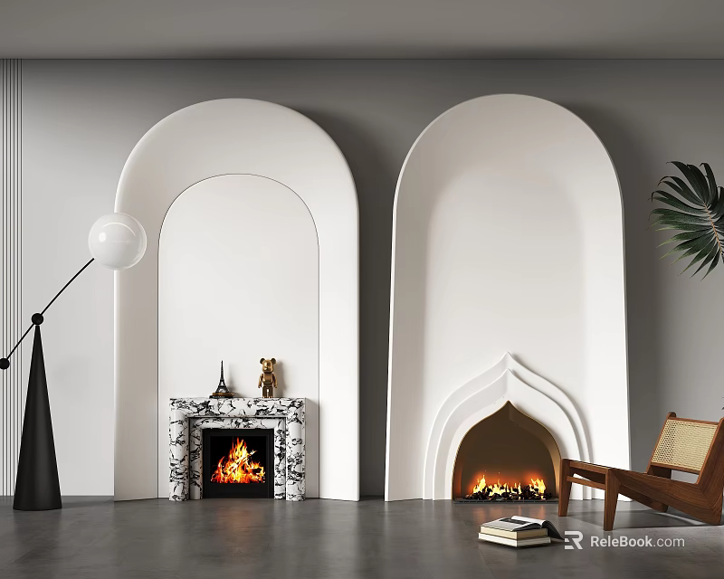 Modern Living Room With Two Stylish Fireplaces And Decor Elements 3d model 