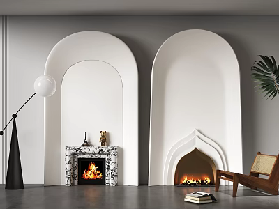 Modern Living Room With Two Stylish Fireplaces And Decor Elements 3d model