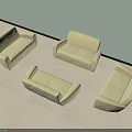 Four Light Yellow Two Seater Sofas Placed On Light Colored Floor With Light Wall 3d model