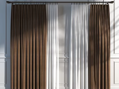Brown and White Curtains Enhance Modern Home With White Wall Decor 3d model