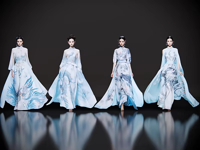 2D Modern Figure Hanfu Model T-stage Show Fashion Model Fashion Show Chinese Style Hanfu Beauty Chinese Style Fashion Show 3d model