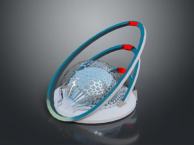 Modern Contemporary Design Object With Blue Frame Red Accents Transparent Sphere And White Base 3d model