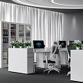 Modern Public Office Space Interior With Open Layout Desks Computers And Green Plants 3d model
