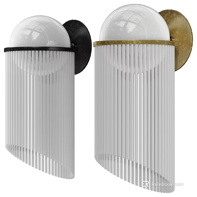 Modern Wall Lamp With White Vertical Stripes Shade And Black Gold Base Design 3d model 