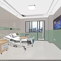 Hospital Building Ward Interior With Beige Walls Green White Curtains Windows And Beds