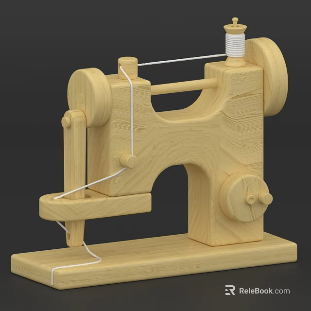 Handcrafted Wooden Sewing Machine Model With Spool Wheels And Base 3d model 
