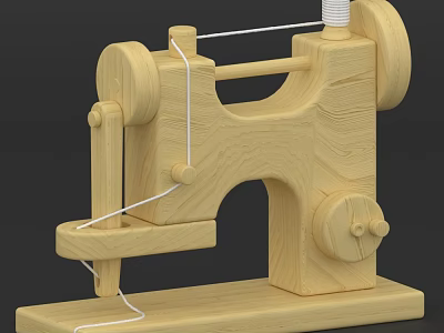 Handcrafted Wooden Sewing Machine Model With Spool Wheels And Base 3d model