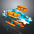 Futuristic Sci Fi Spaceship with Blue Orange Design and Multiple Thrusters for Deep Space Exploration 3d model