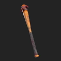 Vintage Wooden Baseball Bat Weapon With Red Decorative Bands And Wrapped Handle