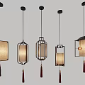 Chinese Style Pendant Lights With Different Designs Light Shades Black Frames And Red Tassels