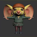 Cartoon Mouse Game Movie Character With Orange Hat Large Ears Pink Nose And Green Coat