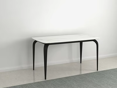 Modern Dining Table Featuring White Tabletop Black Slim Legs White Wall Light Gray Floor 3d model
