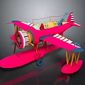 Pink Biplane Model With Propeller Yellow Cockpit And Striped Tail For Space Aviation