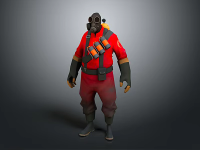 Game Movie Character Red Outfit Gas Mask Ammunition Belt 3D Model Standing Pose Detailed Design 3d model