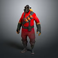 Game Movie Character Red Outfit Gas Mask Ammunition Belt 3D Model Standing Pose Detailed Design