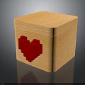 Wooden Cube Decorative Box With Red Pixel Heart Design For Home Use