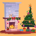 Christmas Decorative Ornament Set with Fireplace Christmas Tree Gift Boxes and Baubles