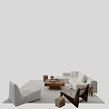 Modern White Sofa And Wooden Coffee Table Set With Accent Chair And Area Rug